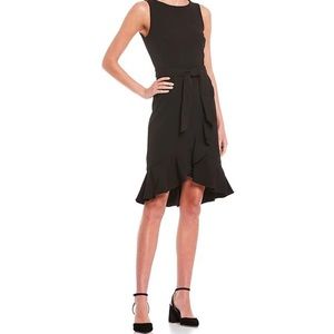 Calvin Klein Black Scuba Crepe Sleeveless Ruffle Tulip Hem Dress size 8